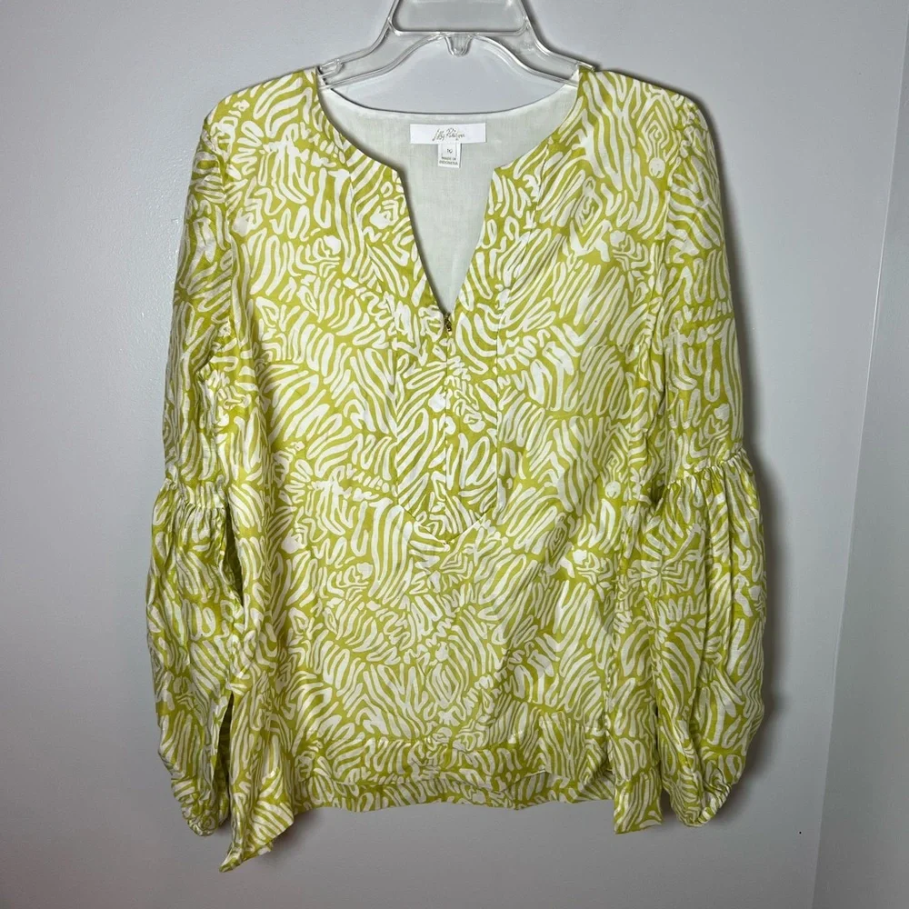 Lilly Pulitzer Laurelie Top Jardin Green Zee Bebe Preppy Resort Linen Size 10
